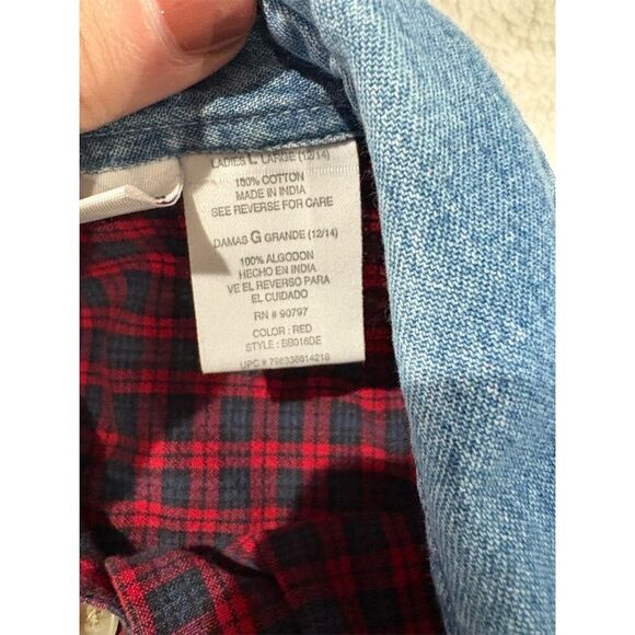 Bobbie Brooks Women's L Red Plaid Button-Up Holiday Shirt Vintage - Picture 10 of 11